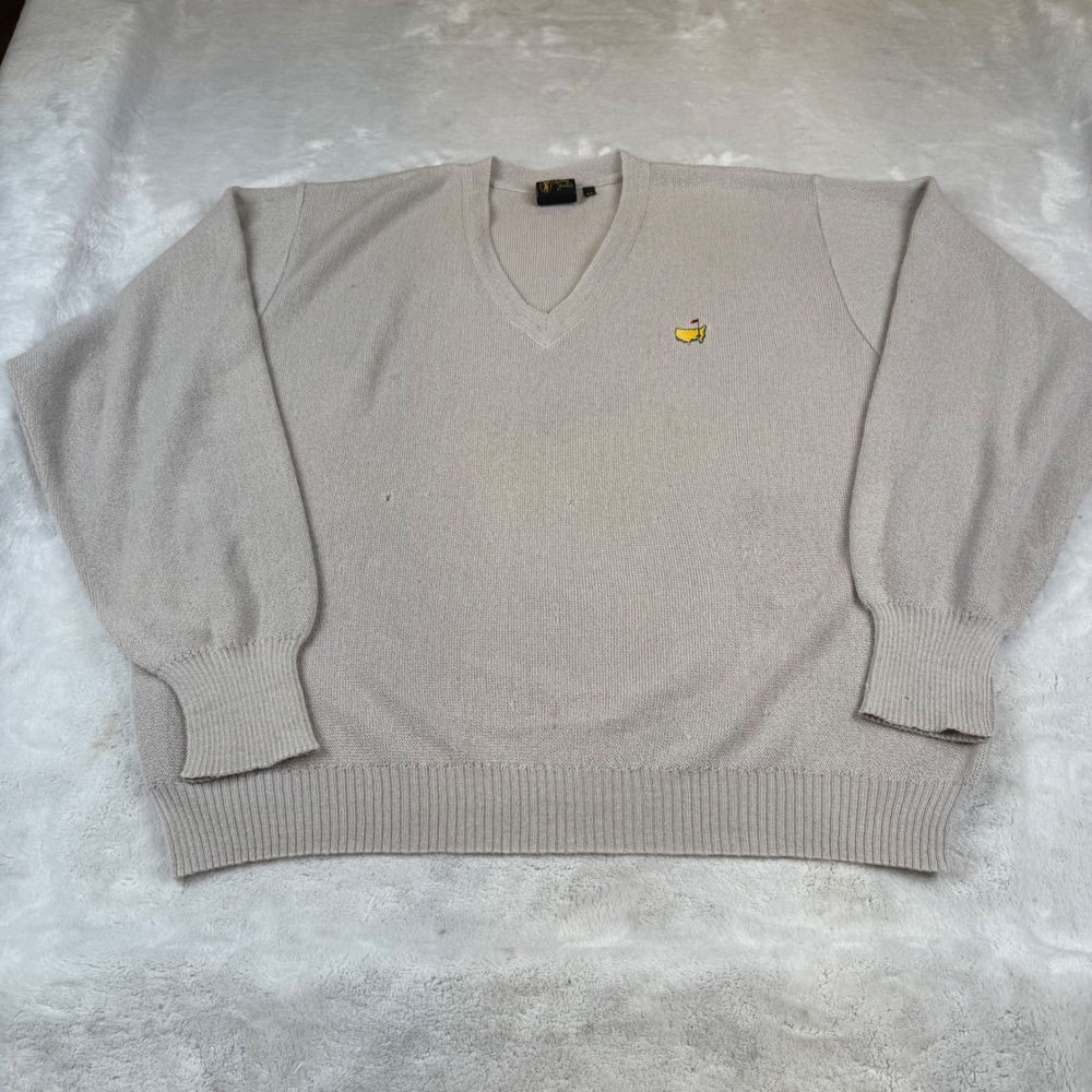 Bobby Jones Mens V Neck Sweater Masters Logo‎ Baby Alpaca Tan XL